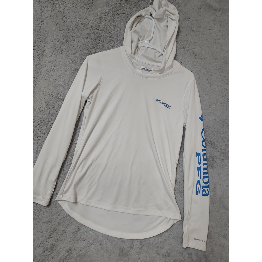 Columbia PFG Hoodie Shirt Women Small Omni Shade Long Sleeve Hooded White Jersey